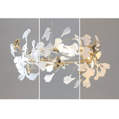 Olivia Ginkgo Leaf Modern Petal Shaped Metal Chandelier, Gold