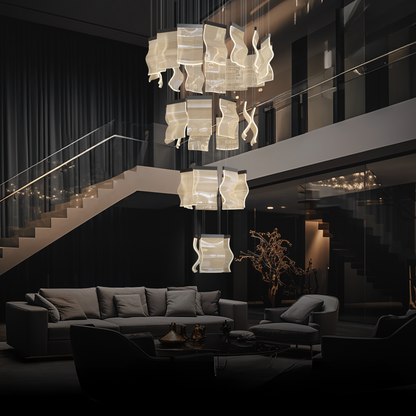 Kristy Industrial Chandelier Wave /Metal Gold Bedroom/Living Room
