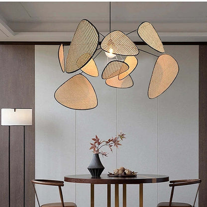 Ritta Pendant Light Leaf Grid, Rattan/Metal, Bedroom