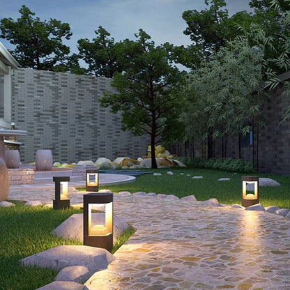 Ray Contemporary Metal Triangular Hollow Outdoor Path Light, Black
