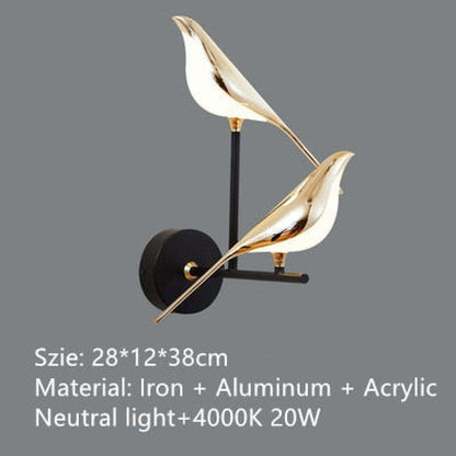 Arisha Minimalistische Elster-Vogel-Wandlampe aus Metall, Schlafzimmer