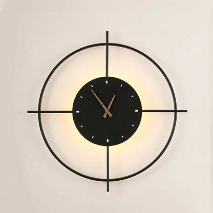 Glint Modern Clock Round Wall Lamp, Gold/Black