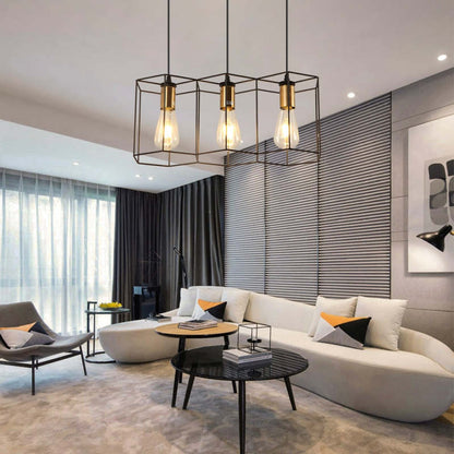 Arisha Lampe suspendue rustique à 3/5 lumières avec géométrie de ferme, noir