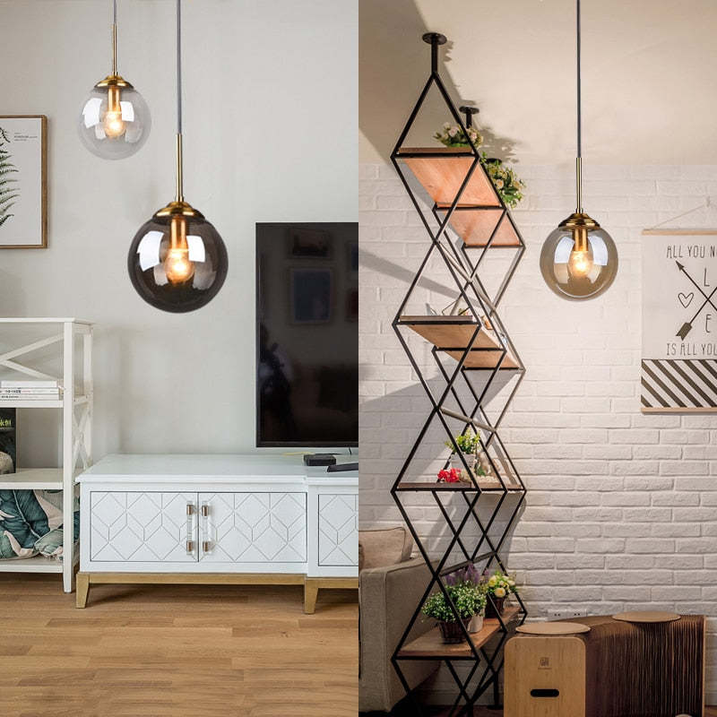 Valentina Designer-Pendelleuchte aus Blasenglas, Rauch/Klar/Bernstein