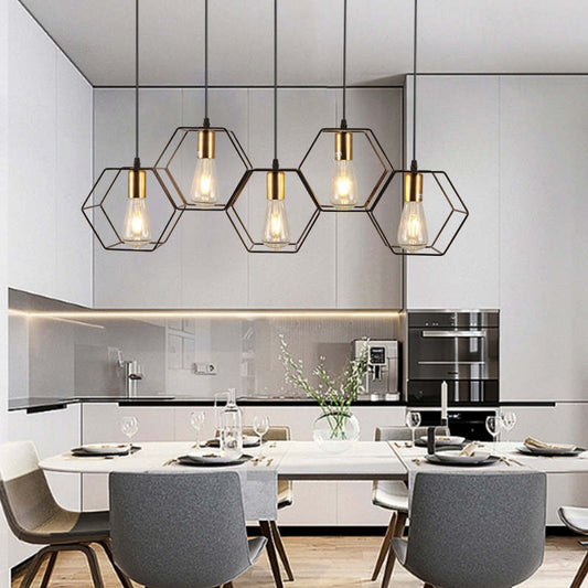 Arisha rustieke boerderijgeometrie 3/5-lichts hanglamp, zwart