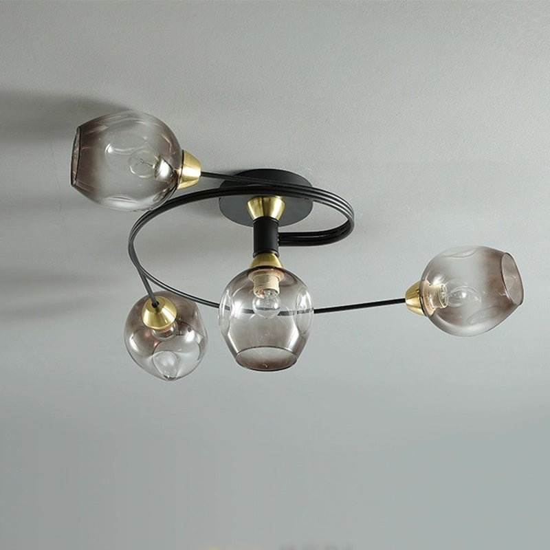 Plafonnier Valentina, verre, noir/doré, salle à manger
