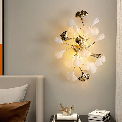 Olivia Decorative Flower in Golden White Ceramic Wall Lamp