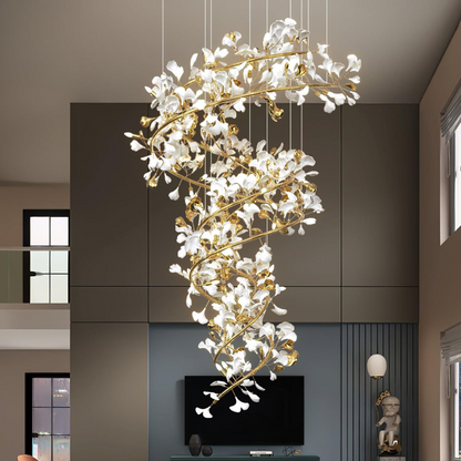 Olivia Modern Gold Staircase Chandelier, Metal & Ceramic