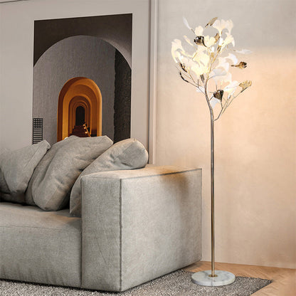 Olivia Floor Lamp Leaf Artistic, Ceramic/Metal, White/Gold, Study