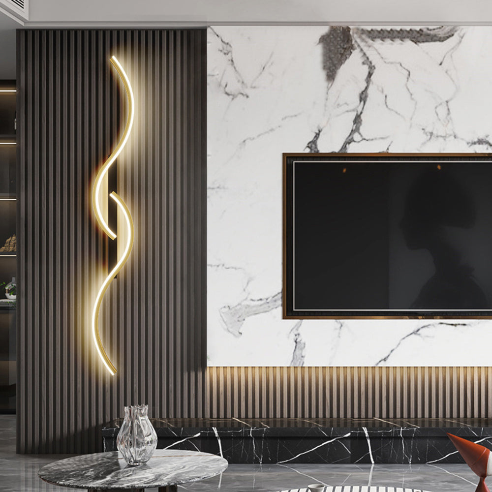 Lumor Modern Linear Wave Bedroom Wall Lamp, Black/Gold