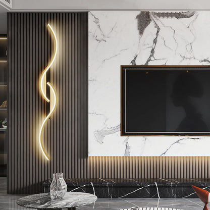 Lumor Modern Linear Wave Bedroom Wall Lamp, Black/Gold