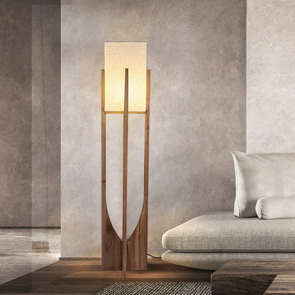 Natürliche rechteckige Stehlampe aus Holz/Stoff von Ozawa