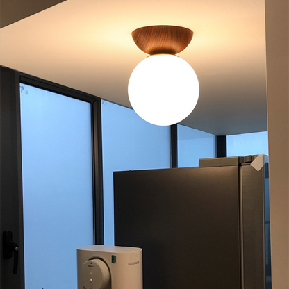 Plafonnier/Suspension LED Globule Valentina Scandinave Japonais Métal Verre Chambre, Bois brut