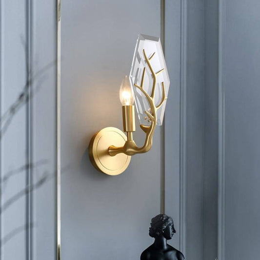 Arisha moderne gouden wandlamp, metaal en kristal
