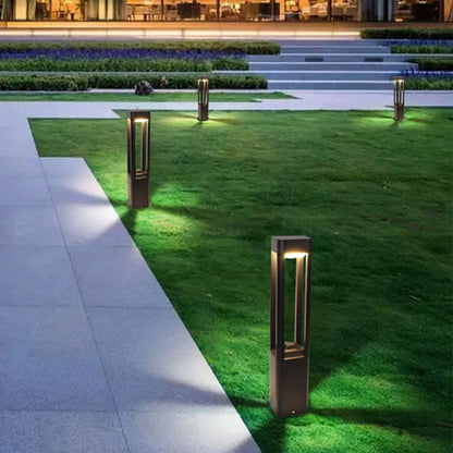 Ray Metal Rectangular Hollow Outdoor Path Light, Black