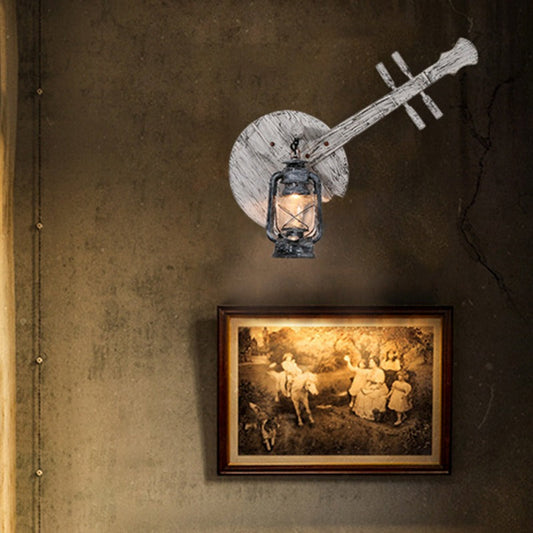 Applique d'époque Luth Lanterne Vintage en Bois Gris, Salle à Manger