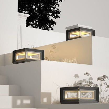 Ray Contemporary LED Cube Metal Outdoor Lamps, Black