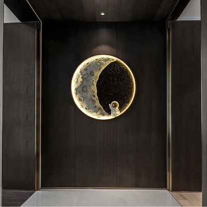 Aria Modern Astronaut Moon Metal Black Wall Lamp