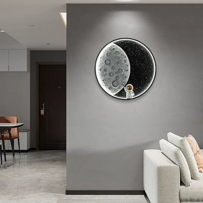 Applique murale ronde lune noire Aria Astronaut, métal