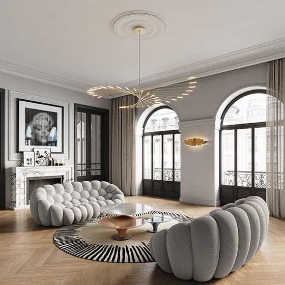 Arisha Modern Chandelier Rotating Fireworks, Black/Gold, Living Room/Art Gallery