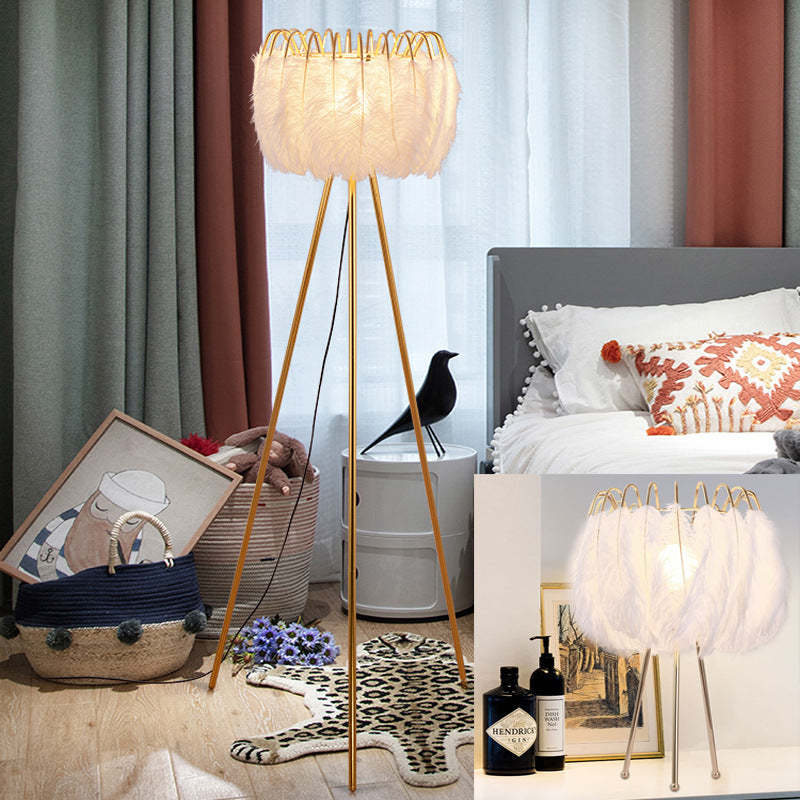 O'Moore Artistique Trépied Plume Lampadaire Blanc