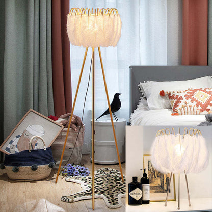 O'Moore Artistique Trépied Plume Lampadaire Blanc