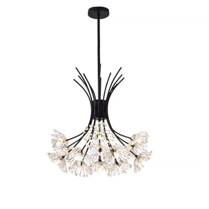 Arisha moderner Art-Deco-Kristall-Sputnik-Kronleuchter, Schwarz/Gold