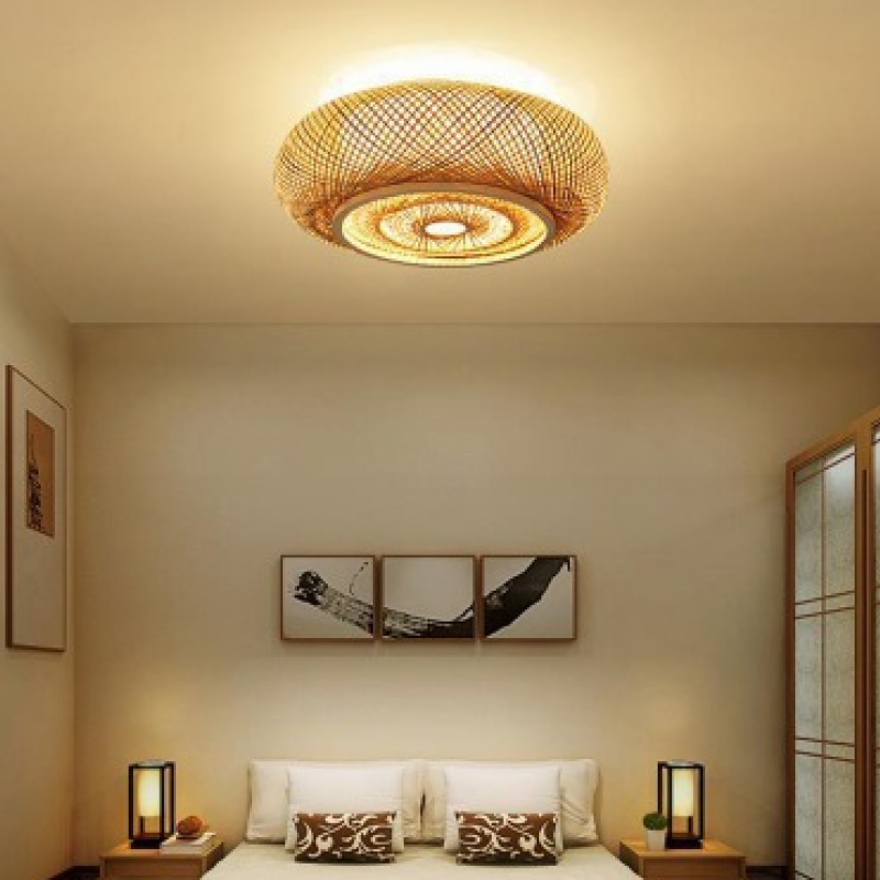 Plafonnier LED rustique tissé en rotin Muto
