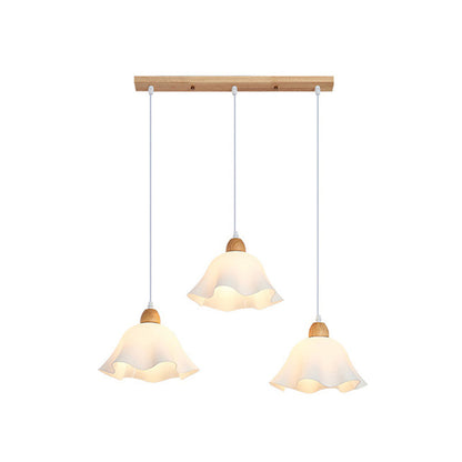 Muto Minimalist Flower /Wood Pendant Light, White