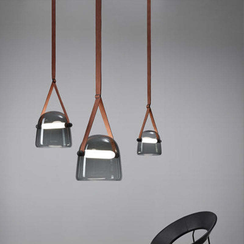 Valentina Modern Nordic Leather/Glass Pendant Light, Grey/White