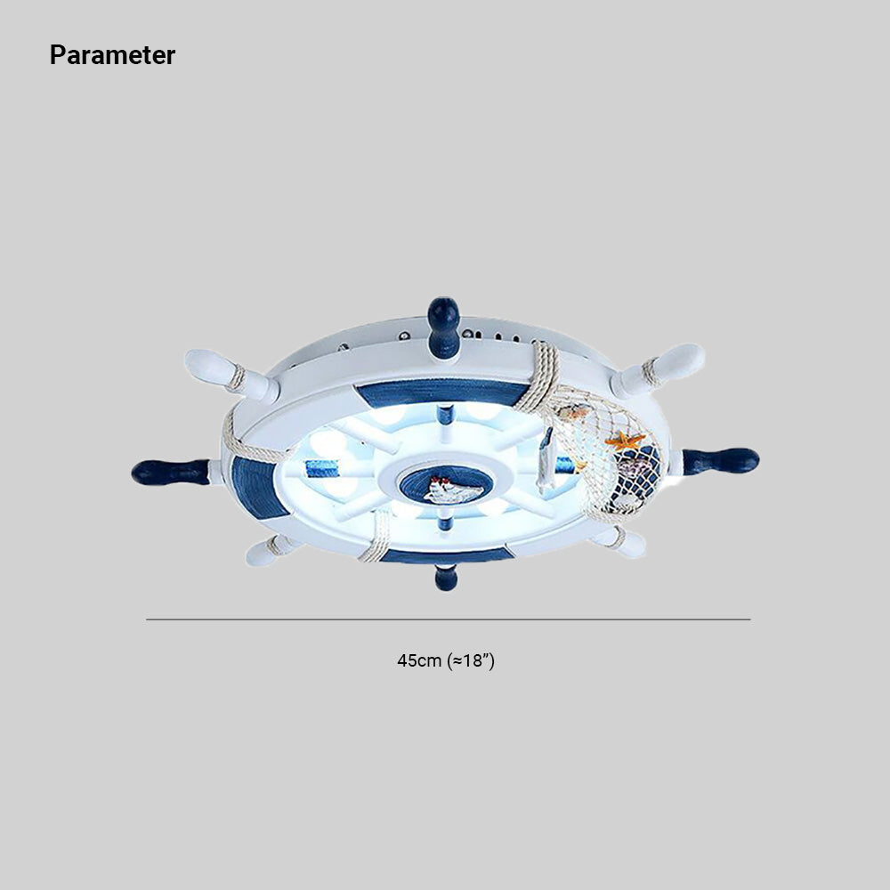 Aria Modern Rudder Metal Flush Mount Ceiling Light, White/Blue For Kids