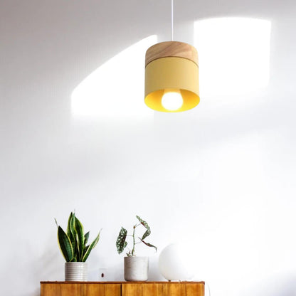 Valentina Modern Can Shape Metal/Wood Pendant Light