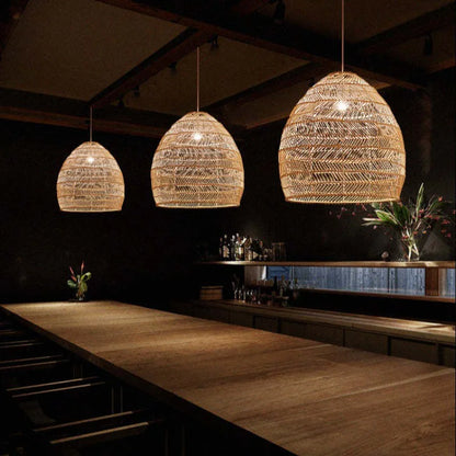 Lian Rattan Bamboo Lampshade Hand Knitted Pendant Light