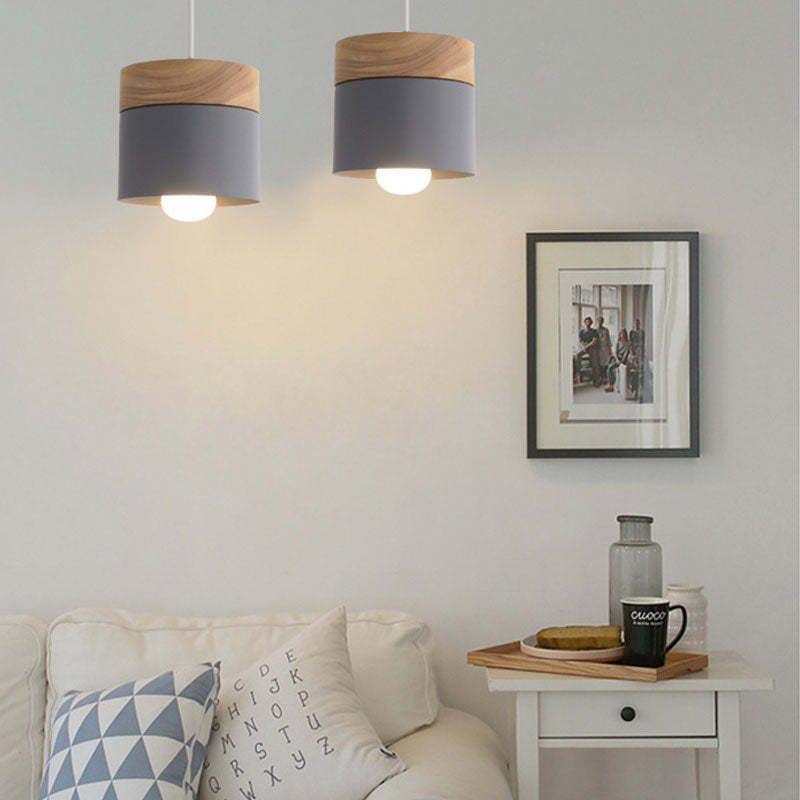 Valentina Modern Can Shape Metal/Wood Pendant Light