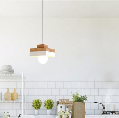 Aria Minimalist Black & White Wood Geometric Pendant Light