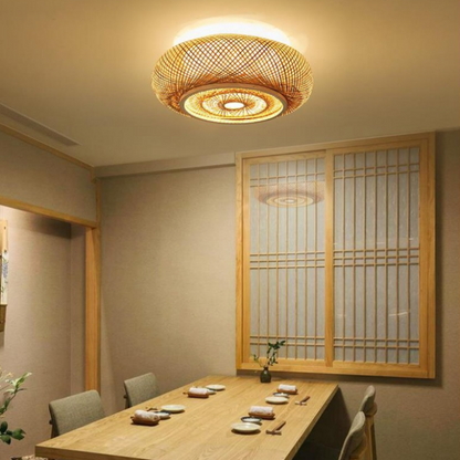 Plafonnier LED rustique tissé en rotin Muto