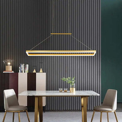 Gloen Modern Rectangular Hanging Pendant Light, Gold/Coffee