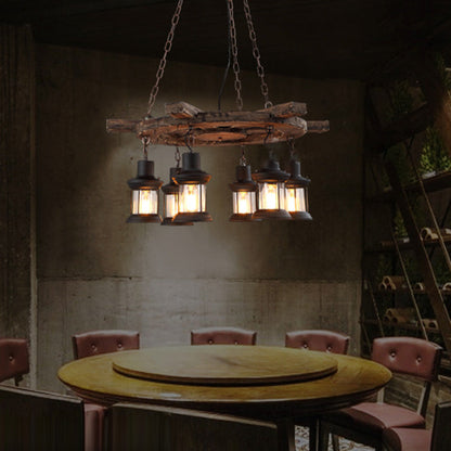 Epoch Retro Rudder Metal & Wood Pendant Light, 6 Heads