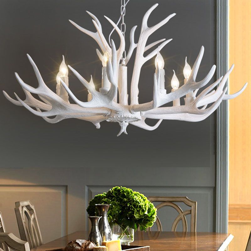 Silva Retro Deer Antlers Candle light Horn Resin Chandelier