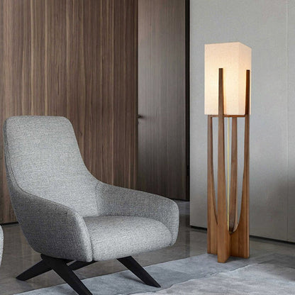 Natürliche rechteckige Stehlampe aus Holz/Stoff von Ozawa