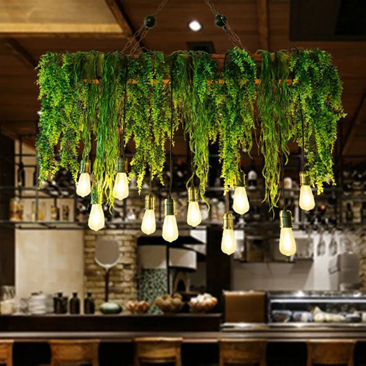 Ritta Natural Decorative Rectangular Plant Metal Pendant Light Green