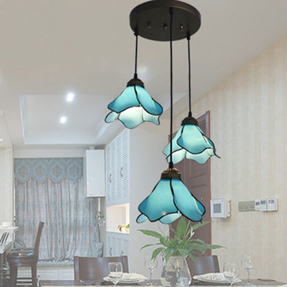 Arisha Flower Glass Pendant Light, Blue/Pink, 1/3 Heads