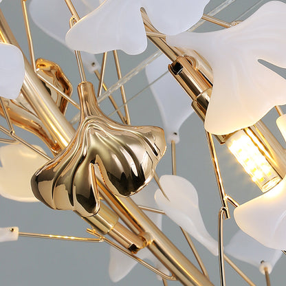 Olivia Ginkgo Leaf Modern Petal Shaped Metal Chandelier, Gold