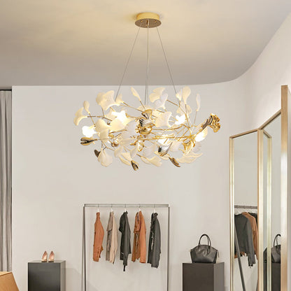 Olivia Ginkgo Leaf Modern Petal Shaped Metal Chandelier, Gold