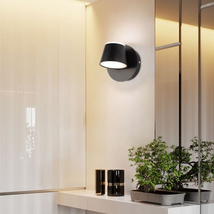 Arisha Moderne zylindrische Wandleuchte aus Metall mit Spiegelfront, Schwarz