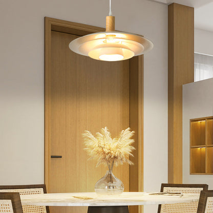 Moderne LED-Pendelleuchte Valentina aus weißem Holz und Metall für Schlafzimmer