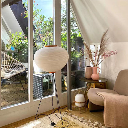 Renée Minimalist Tripod Lantern Paper Floor Lamp, White