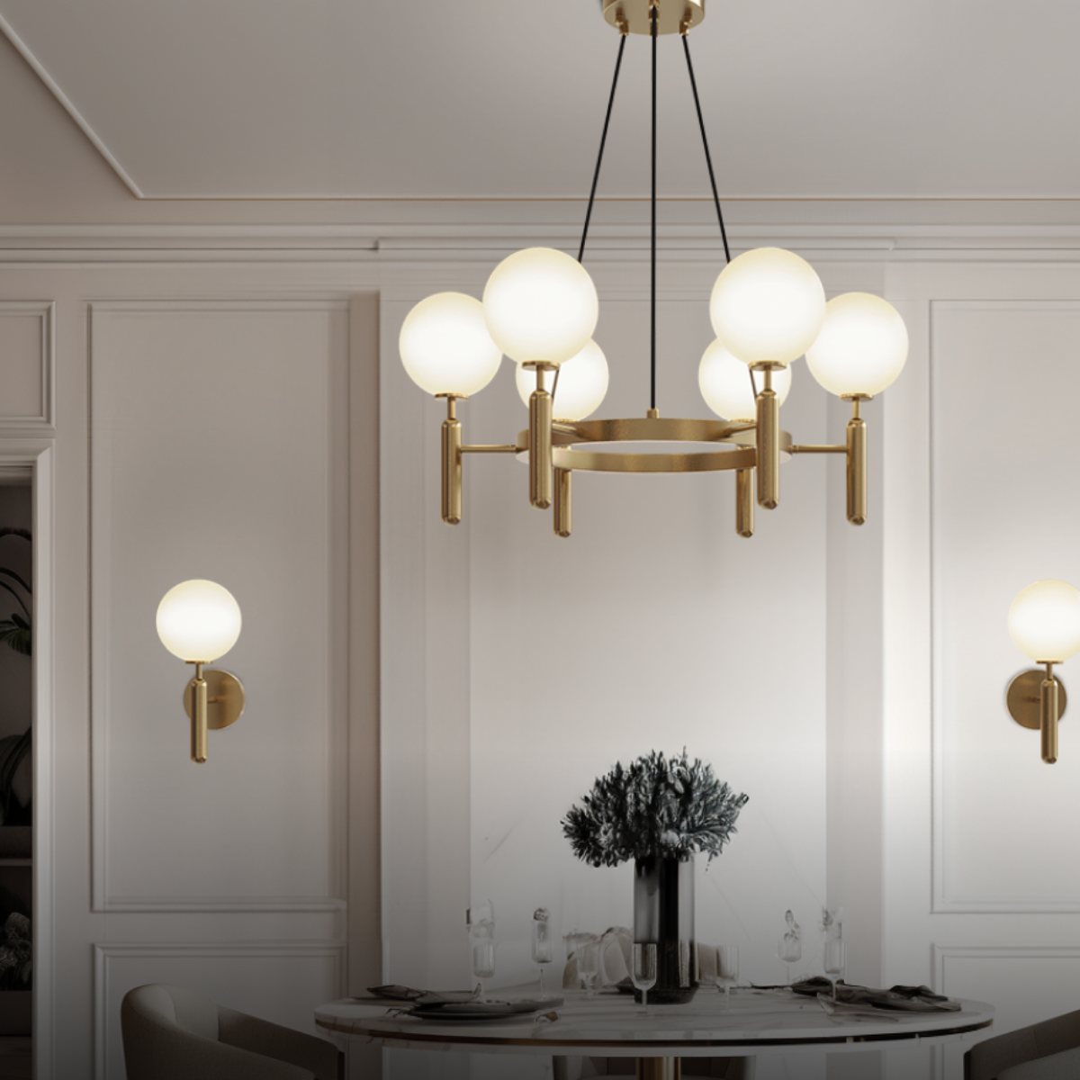 Kristy Design Ball Glas/Metaal Hanglamp Goud Wit