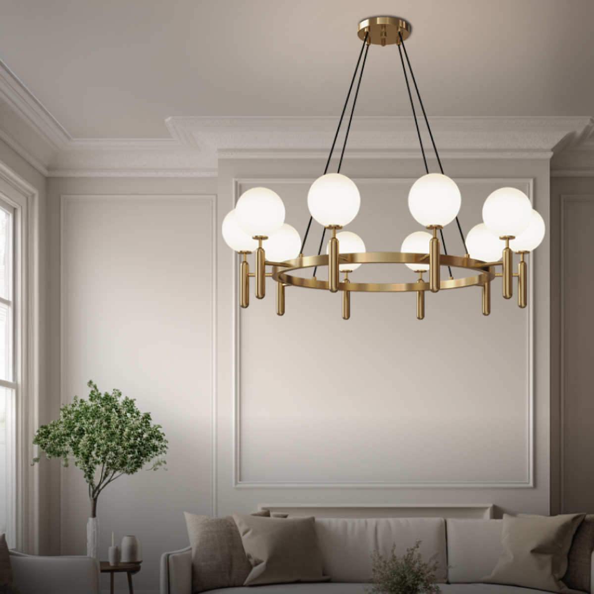 Kristy Design Ball Glas/Metaal Hanglamp Goud Wit