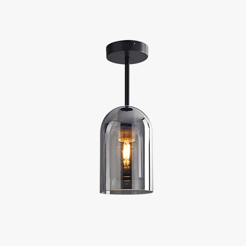 Valentina Modern Cylinder Semi-Flush Mount Clear Glass Ceiling Light, Cognac/Grey
